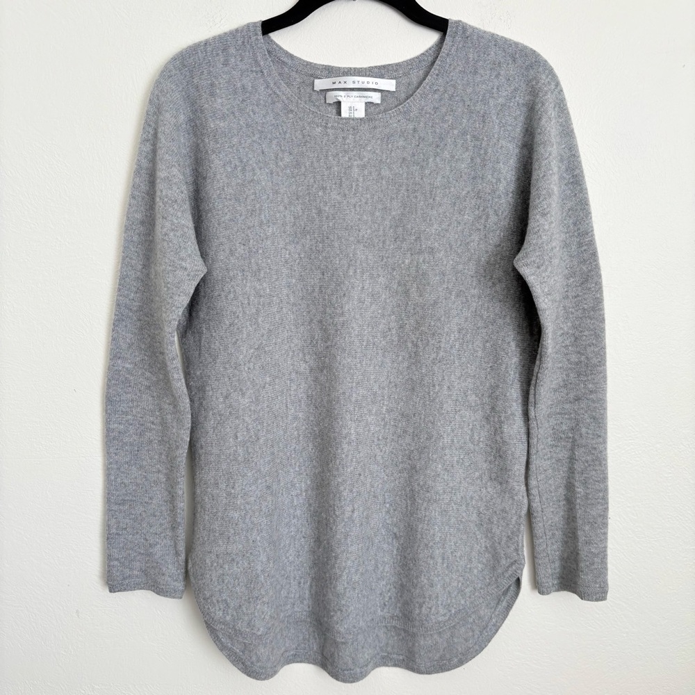 Max Studio 100% 2-Ply Cashmere Rounded Crew Neck Cozy Cottage Core Sz S
